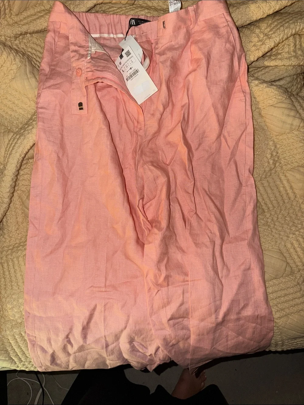 Coral Pink Linen-Blend pants